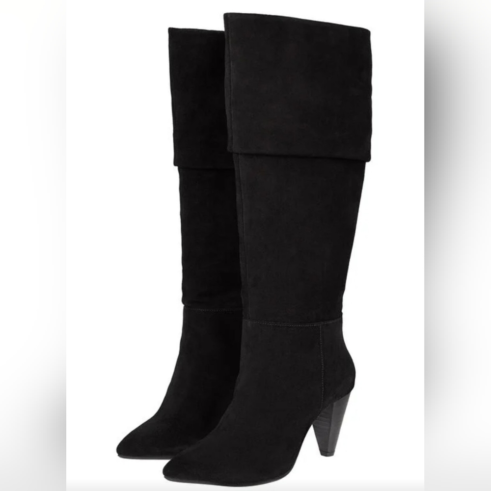 EUC Tall Suede Black Leather Boots Women’s Size 10
